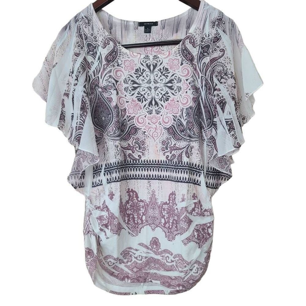 Espresso Women's Multicolor Pullover Lined Ruched Short Sleeve Blouse Sz Small